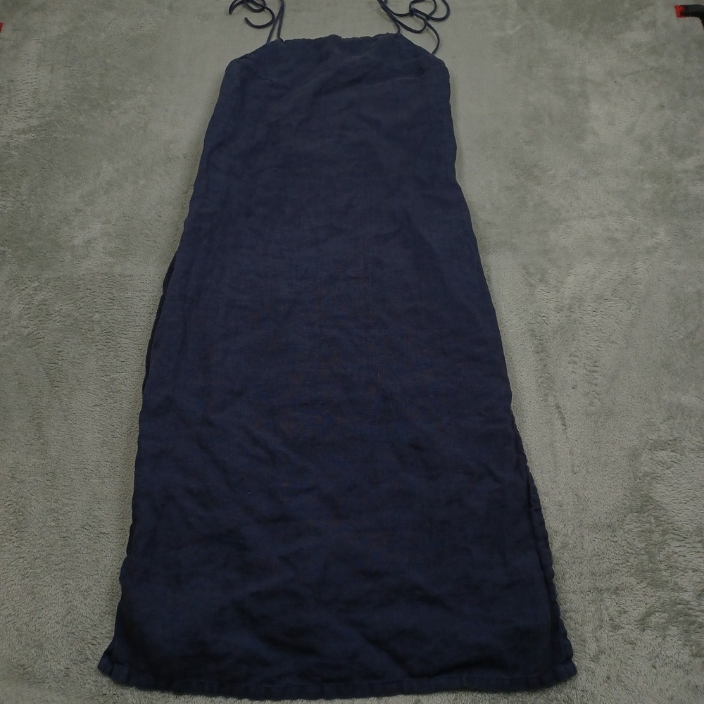 Tribe Alive Tank Dress Womens XS Blue Sleeveless Organic Linen Preppy